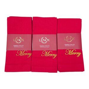 Lenox Holiday Napkins Set Of 12 19"x19" Embroidered Merry Believe Peace & Joy